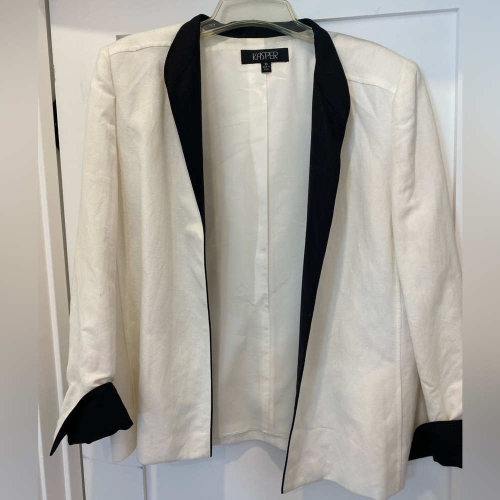 KASPER classic elegant lined linen blend buttonless jacket